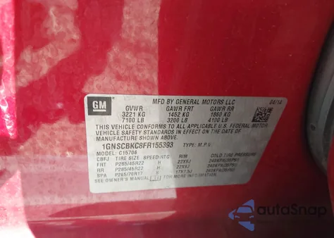 2015 Chevrolet Tahoe Lt z USA, uszkodzony, nr VIN 1GNSCBKC8FR155393